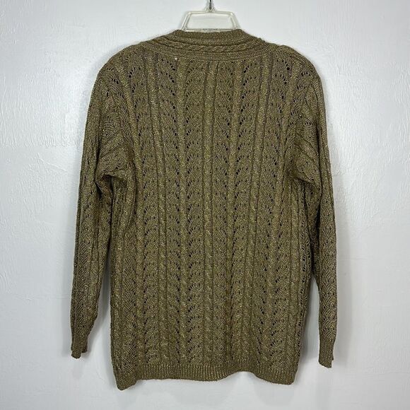 Lord & Taylor Wool Blend Gold Metallic Cable Knit V-neck Pullover Sweater Size M - Picture 3 of 7
